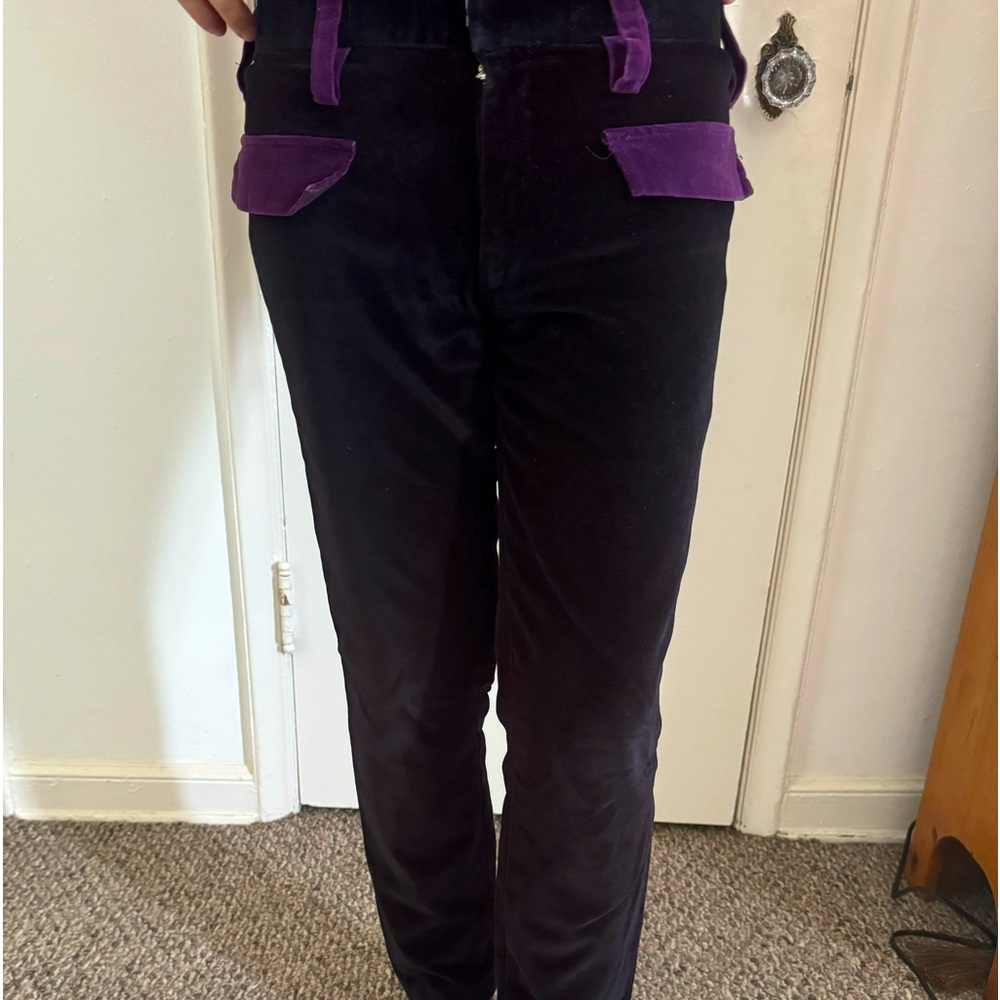 Black/Purple Mod Vintage Retro Velvet 60s Hipster Pants